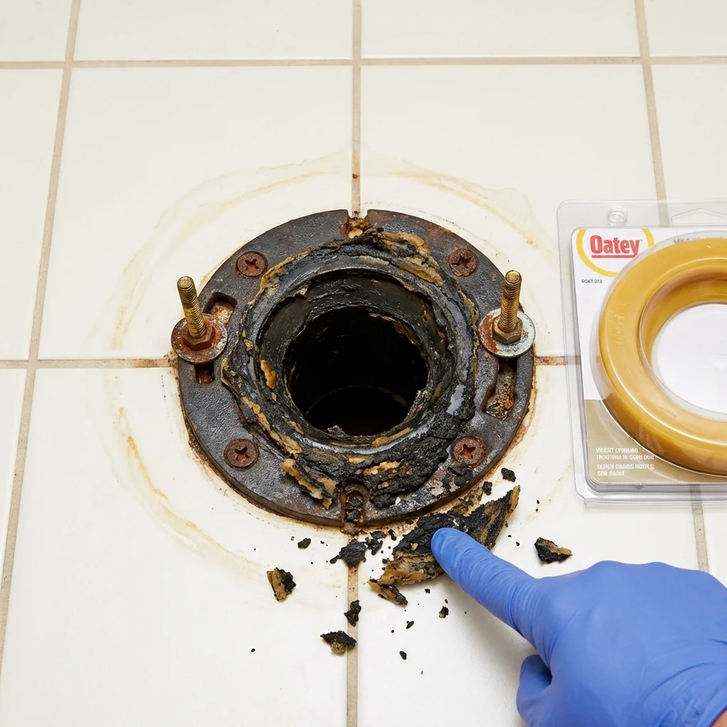 Failed wax ring showing water seepage at the base of a toilet in a Troy, TN home