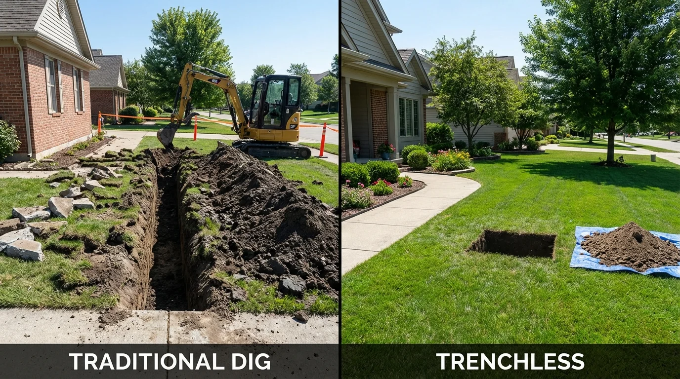 Trenchless sewer repair with minimal yard damage versus traditional excavation in Troy, TN